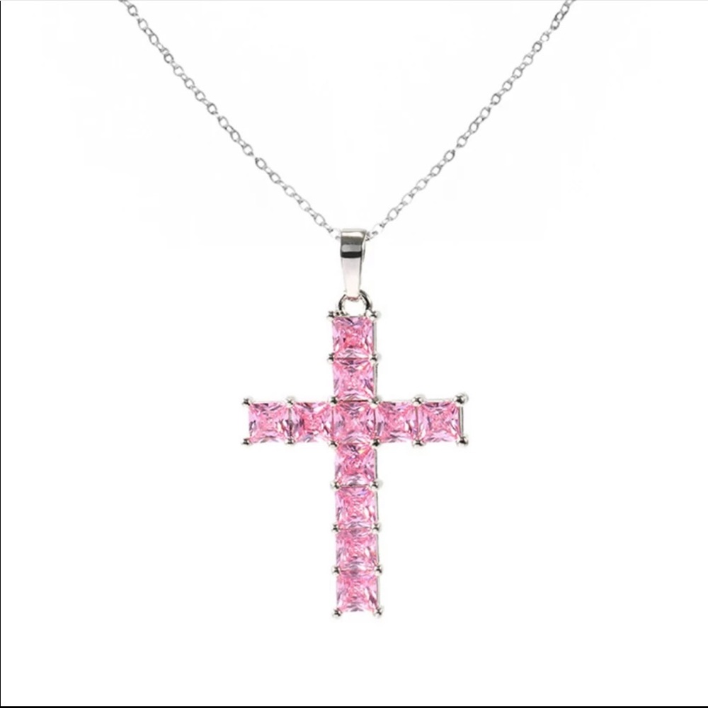 New Unisex 925 Silver Diamond Cross Necklace